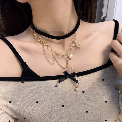 Chain Thigh Faux Pearl Starfish Layered Shell