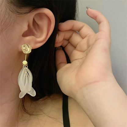 Floral Rhinestone Asymmetrical Dangle Earring