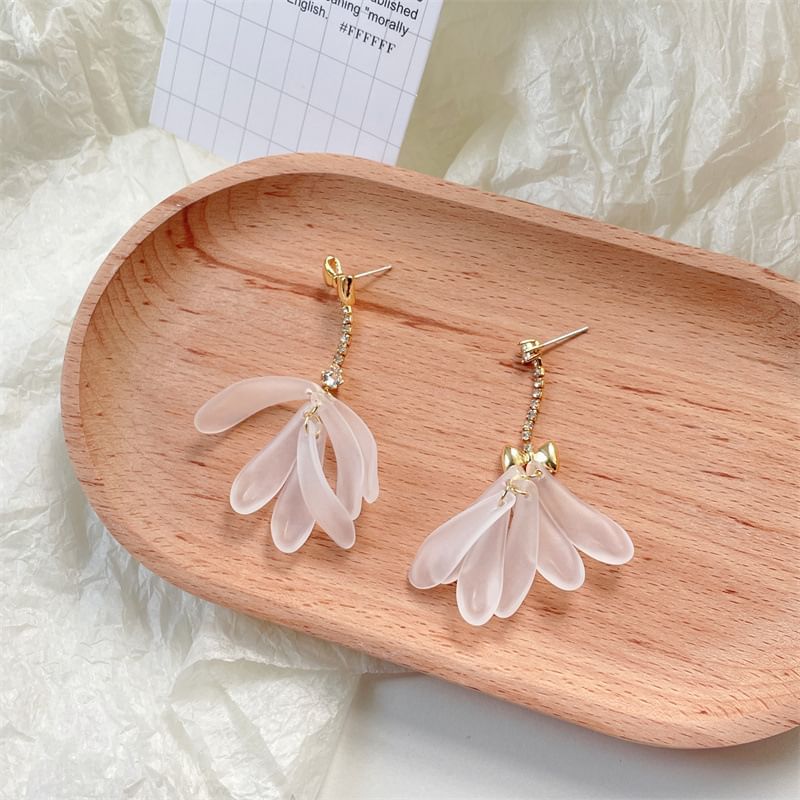 Floral Rhinestone Asymmetrical Dangle Earring