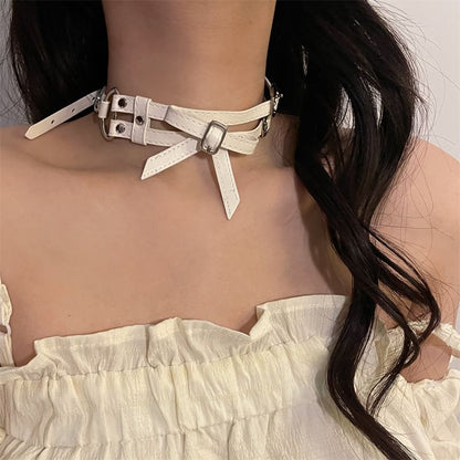 Faux Layered Bow Leather Choker