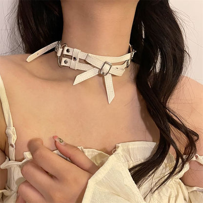 Faux Layered Bow Leather Choker