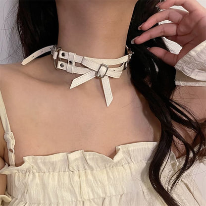 Faux Layered Bow Leather Choker