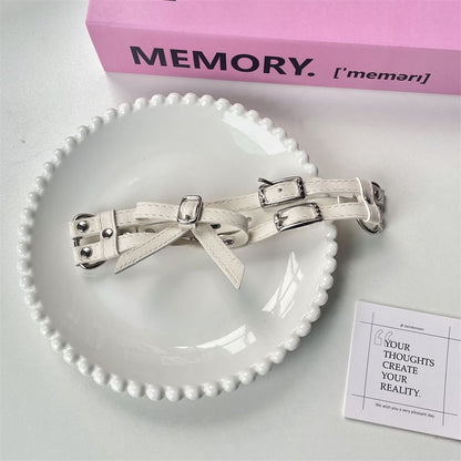 Faux Layered Bow Leather Choker