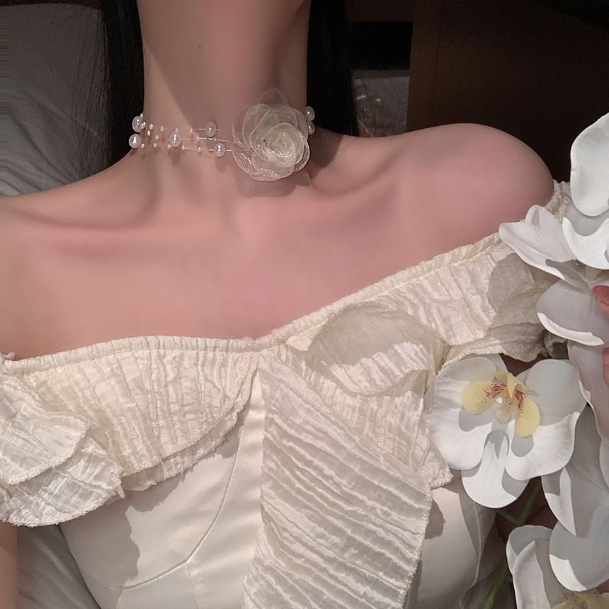 Faux Pearl Layered Choker / Floral Choker