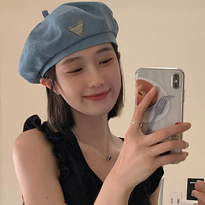 Plain Panel Beret Denim