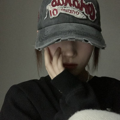 Washed Applique Cap Baseball Distressed Lettering