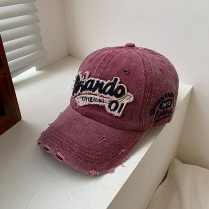 Washed Applique Cap Baseball Distressed Lettering