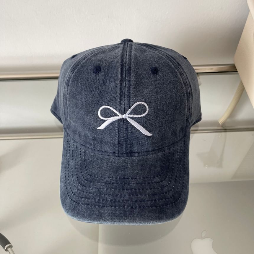 Washed Cap Bow Baseball Embroidered