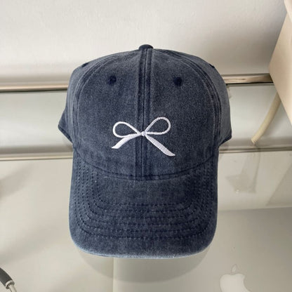 Washed Cap Bow Baseball Embroidered