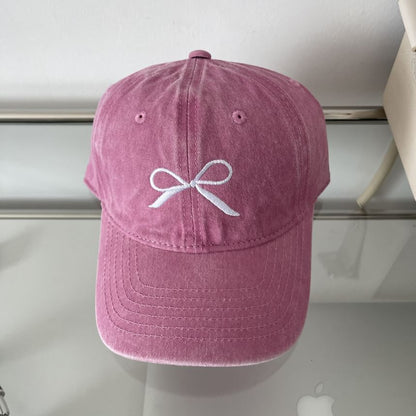 Washed Cap Bow Baseball Embroidered
