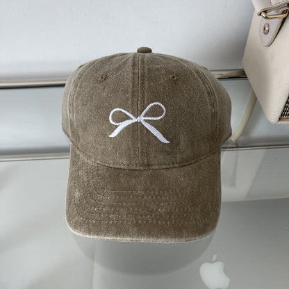 Washed Cap Bow Baseball Embroidered