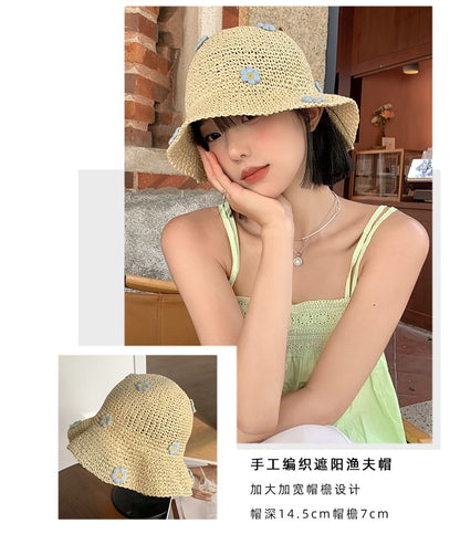 Bucket Straw Flower Hat