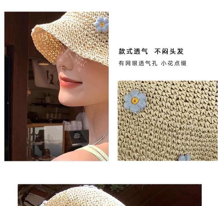 Bucket Straw Flower Hat