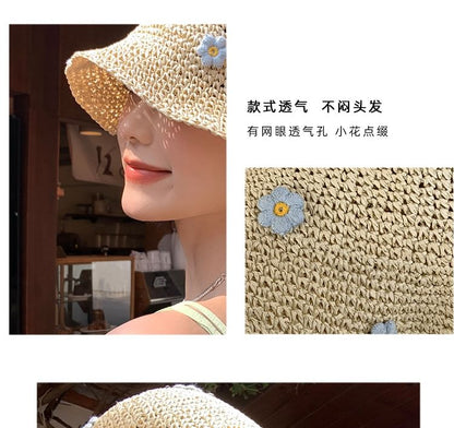 Bucket Straw Flower Hat