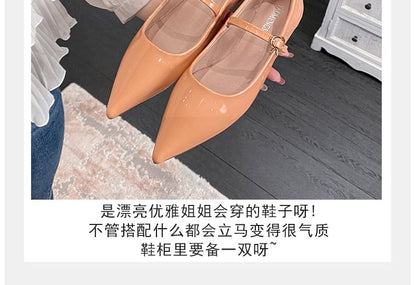 Pointed Toe Plain Patent Leather Mary Jane Flats