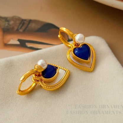 Heart Faux Pearl Alloy Drop Earring