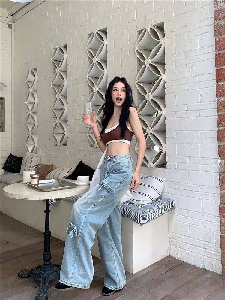 Wide Bow Leg Mid Waist Jeans Washed