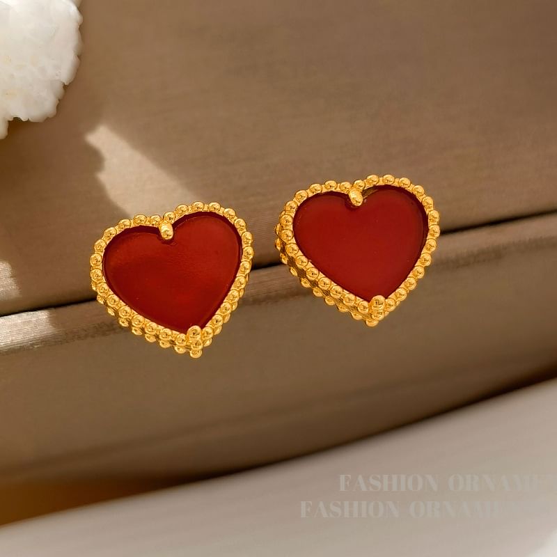 Heart Resin Alloy Stud Earring