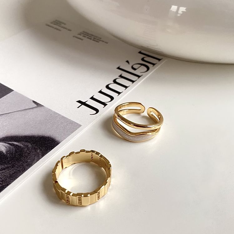 Ring Open Layered / Rhinestone Alloy Glaze