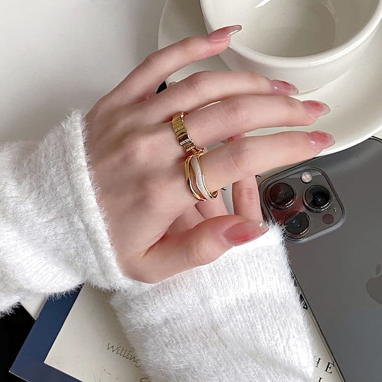 Ring Open Layered / Rhinestone Alloy Glaze