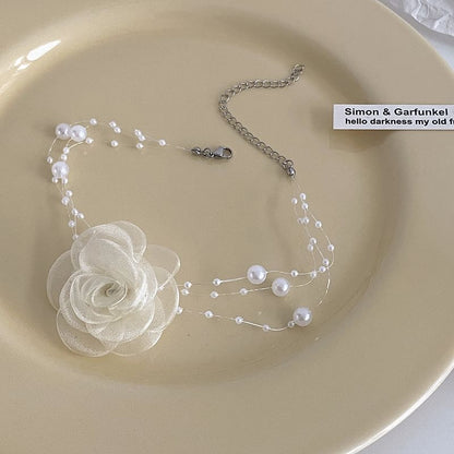 Faux Floral Choker Layered / Pearl