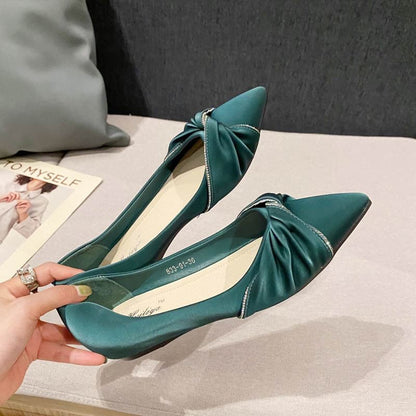 Pointed-Toe Bow Rhinestone Flats