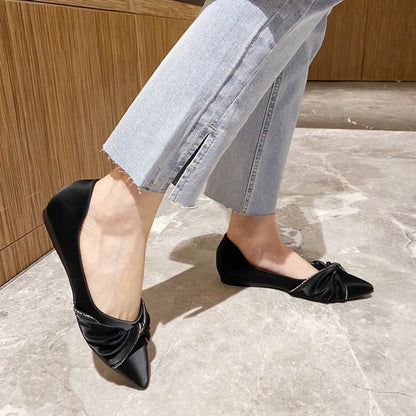 Pointed-Toe Bow Rhinestone Flats