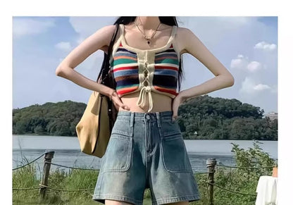 Washed Shorts High Waist Denim