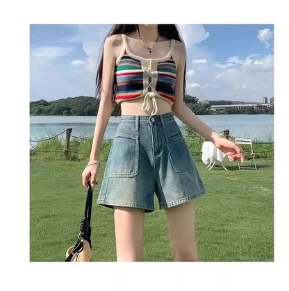 Washed Shorts High Waist Denim