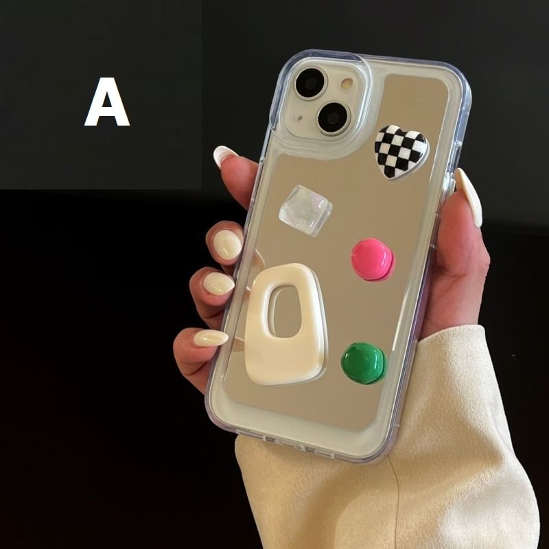 Heart Applique Mirror Phone Case For iPhone 11, 11 Pro Max, 12/12 Pro, 12 Pro Max, 13, 13 Pro, 13 Pro Max, 14, 14 Plus, 14 Pro, 14 Pro Max, 15, 15 Pro, 15 Pro Max