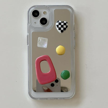 Heart Applique Mirror Phone Case For iPhone 11, 11 Pro Max, 12/12 Pro, 12 Pro Max, 13, 13 Pro, 13 Pro Max, 14, 14 Plus, 14 Pro, 14 Pro Max, 15, 15 Pro, 15 Pro Max