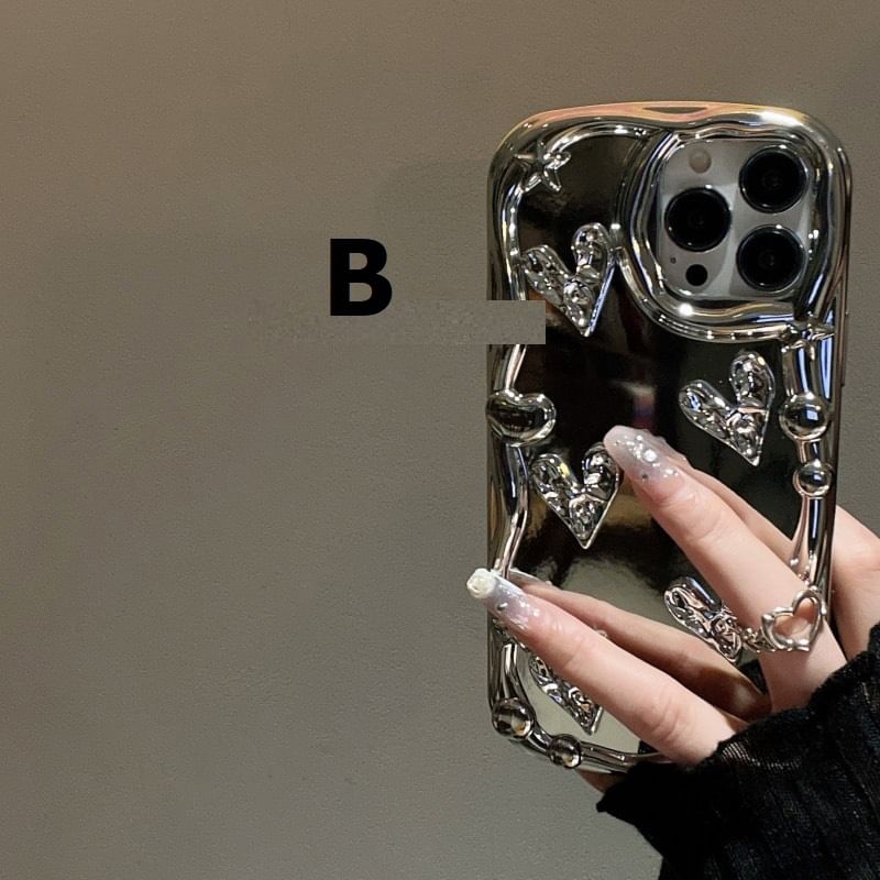 Heart Embossed Mirror Phone Case For iPhone 11, 11 Pro Max, 12/12 Pro, 12 Pro Max, 13, 13 Pro, 13 Pro Max, 14, 14 Plus, 14 Pro, 14 Pro Max, 15, 15 Pro, 15 Pro Max