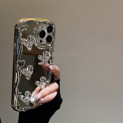 Heart Embossed Mirror Phone Case For iPhone 11, 11 Pro Max, 12/12 Pro, 12 Pro Max, 13, 13 Pro, 13 Pro Max, 14, 14 Plus, 14 Pro, 14 Pro Max, 15, 15 Pro, 15 Pro Max