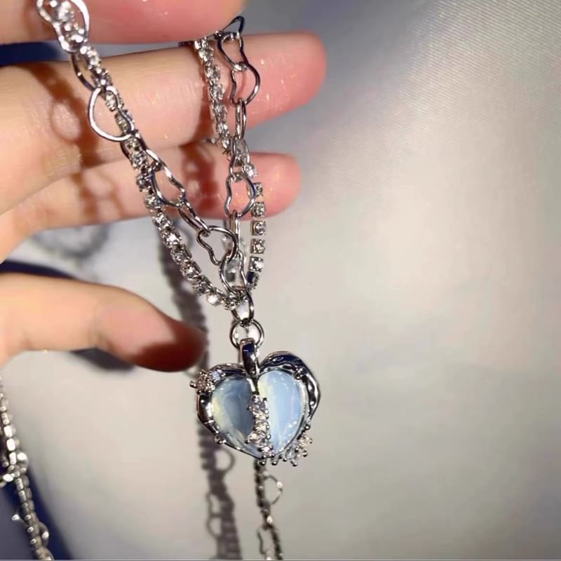 Heart Rhinestone Pendant Alloy Necklace (Various Designs)