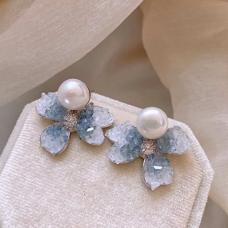 Floral Faux Crystal Faux Pearl Alloy Drop Earring