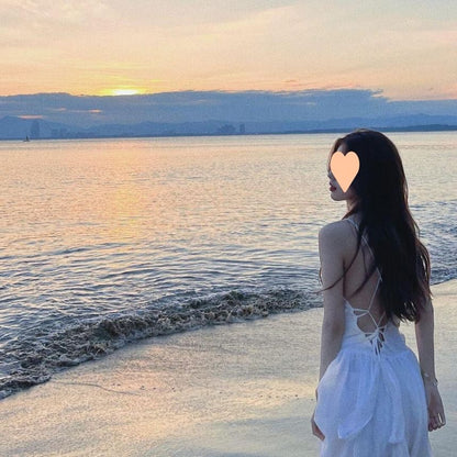 Strap Back Plain Open Maxi Lace-Up Spaghetti Sundress