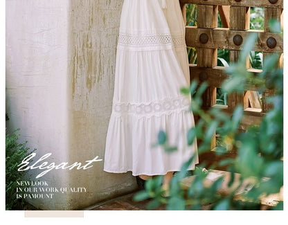 A-Line Trim Dress V-Neck Lace Plain Puff-Sleeve Maxi