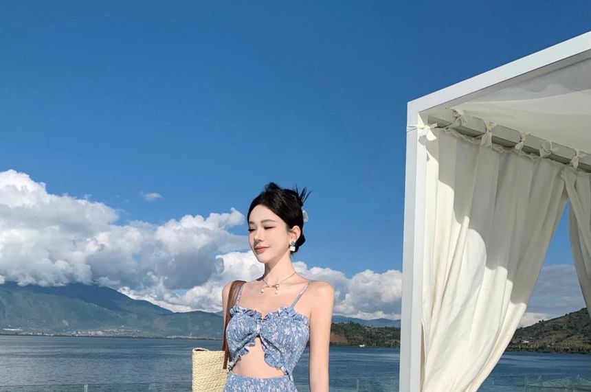 Sundress Maxi Cutout Strap Spaghetti Floral