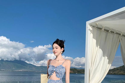 Sundress Maxi Cutout Strap Spaghetti Floral