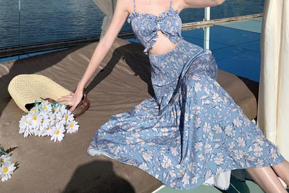 Sundress Maxi Cutout Strap Spaghetti Floral