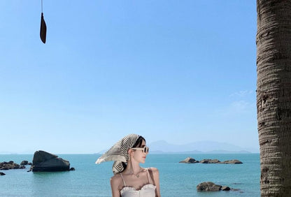 Top + Maxi Ruffle High Skirt Set: Cami Plain Waist Cropped A-Line