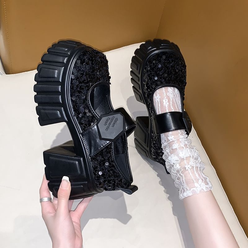 Shoes Mary Sequined Jane Platform