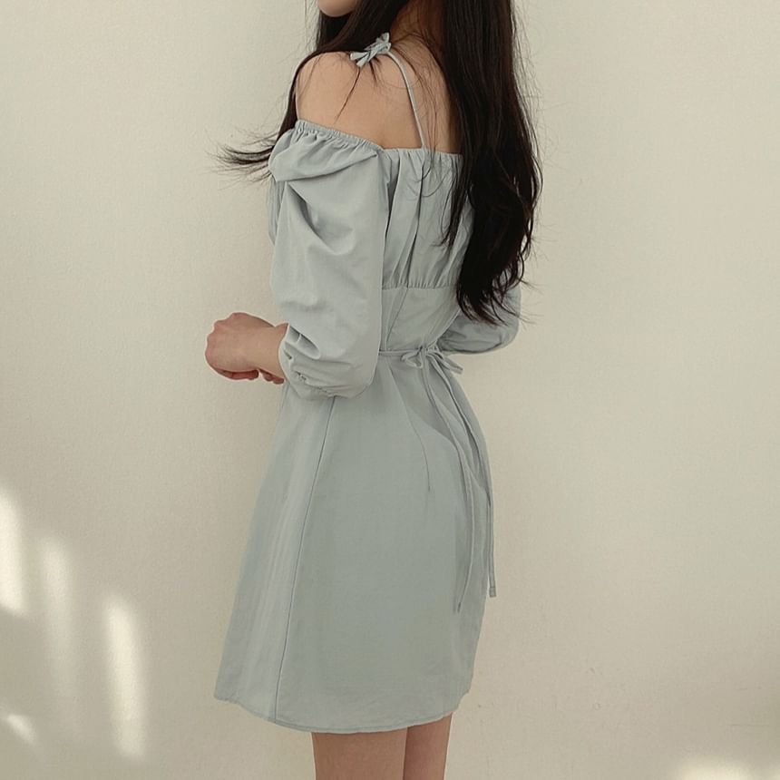 Cold-Shoulder Plain Mini A-Line Dress