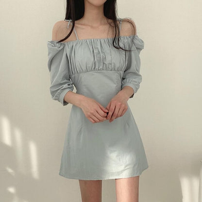 Cold-Shoulder Plain Mini A-Line Dress