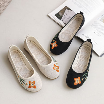 Embroidered Flower Flats