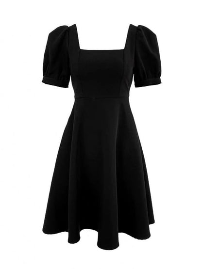 A-Line Mini Dress Plain Puff Neck Square Sleeve