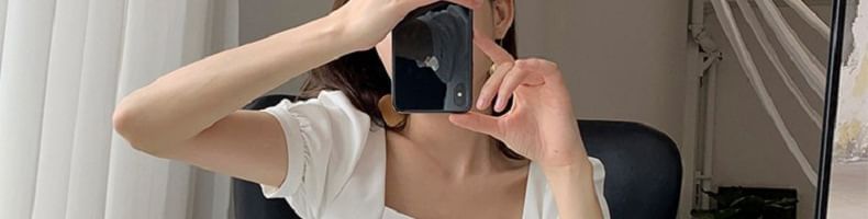 Square Dress Neck Mini Sleeve Plain A-Line Puff