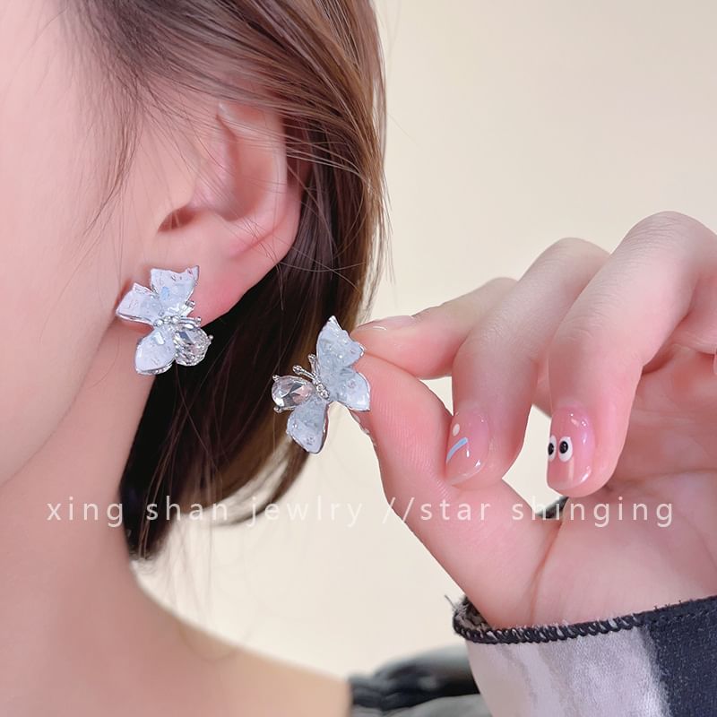 Ear Earring Butterfly / Stud Faux Rhinestone Crystal Clip-On