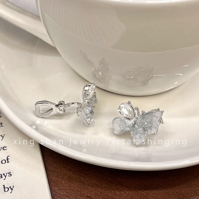 Ear Earring Butterfly / Stud Faux Rhinestone Crystal Clip-On