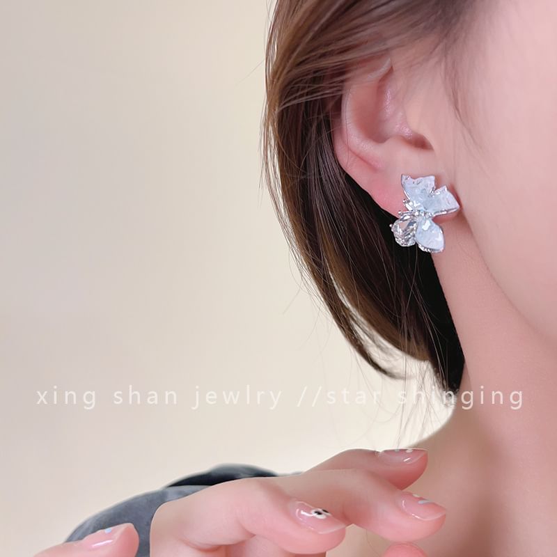 Ear Earring Butterfly / Stud Faux Rhinestone Crystal Clip-On